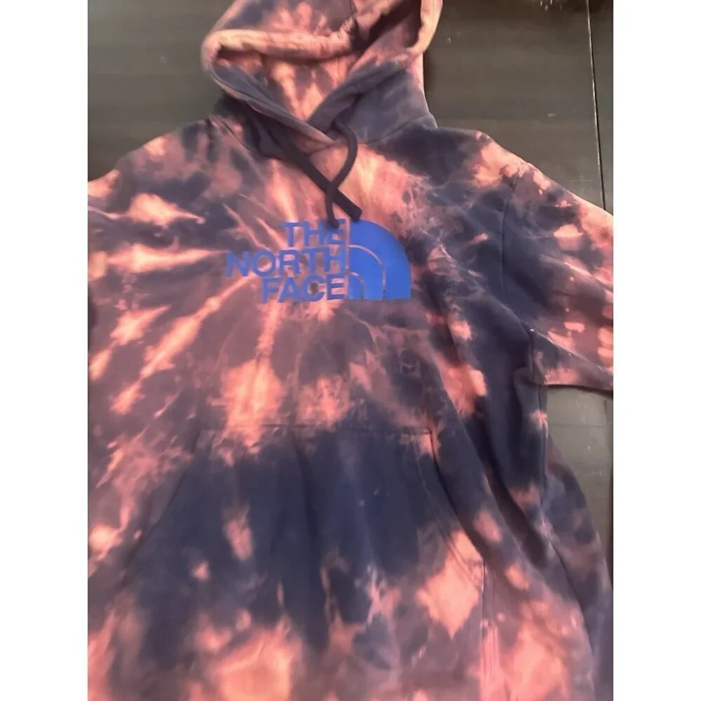 The North Face Black Up Cycled Reverse Tie-Dye Bleached Logo Hoodie Sweatshirt M